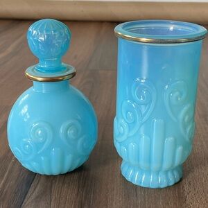 Vintage Avon Glass Stopper Bottle and Tumbler/ Vase Set
